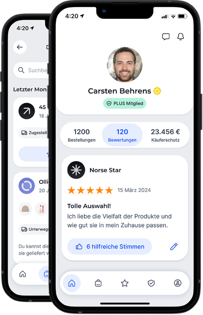 Trusted Shops App auf Smartphone mit Bestellungen, Bewertungen und Käuferschutz