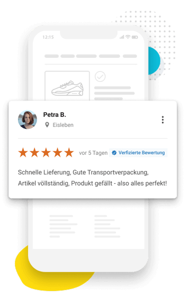 Eine beispielhafte Shop Bewertung, dargestellt auf einem Smartphone.